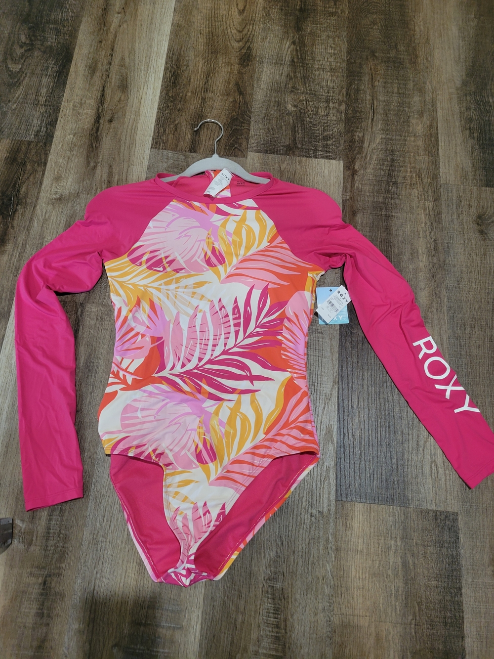 Roxy Women’s Long Sleeve One-Piece Swimsuit in Pink, Yellow, White - Picture 3 of 8